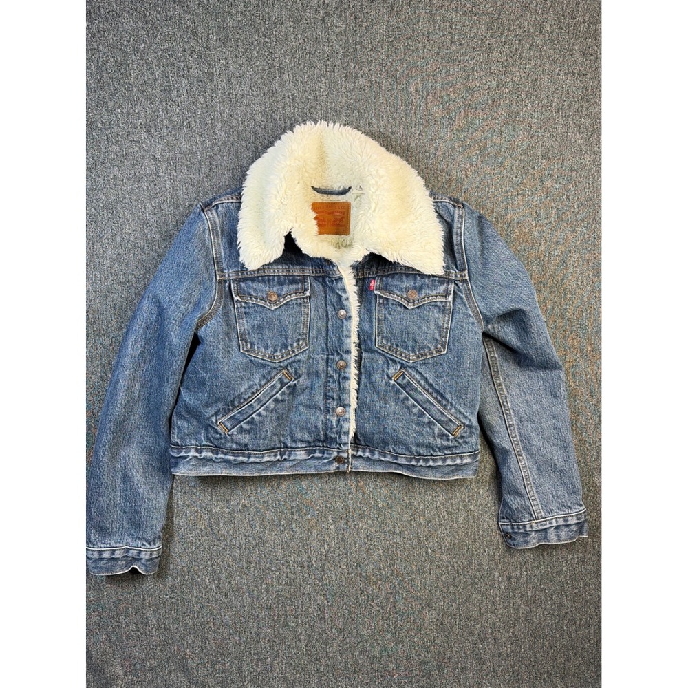 Levis Ex-Boyfriend Sherpa Trucker Jacket Medium Wash Denim Blue 57894-0000 Large